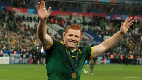 Steven Kitshoff celebrates South Africa's World Cup victory in 2023