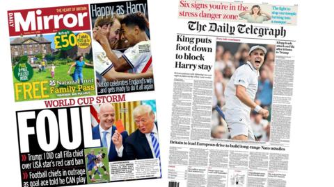 A composite of the front pages of the Daily Mirror and the Daily Telegraph on 7 July 2026.