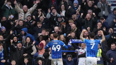 Callum Lang celebrates his first Pompey goal at Fratton Park