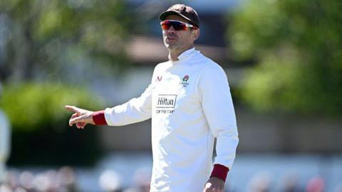 Jimmy Anderson fielding for Lancashire against Worcestershire