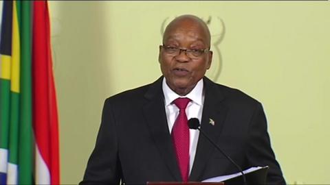In a televised speech to the nation, South African President Jacob Zuma announced his resignation.