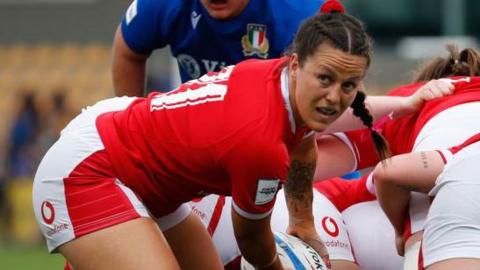 Ffion Lewis of Wales in action during the Women's Six Nations match between Italy and Wales at Stadio Sergio Lanfranchi in 2023 