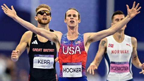 Cole Hocker celebrates his shock Olympic 1500m victory 