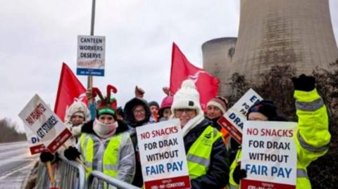 Canteen workers on the picket line outside Drax near Selby, North Yorkshire.