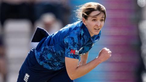 England bowler Kate Cross delivers a ball