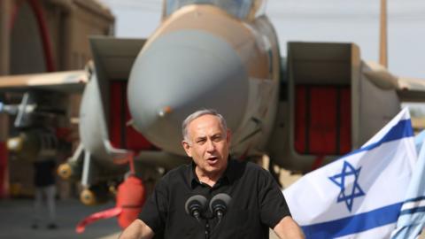 Israeli Prime Minister Benjamin Netanyahu visits Tel Nof Air Force base in central Israel on 17 August 2016