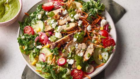 Blackened chicken, kale and tahini salad