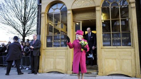 Queen outside Whitechapel Bell Foundry