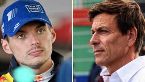 Max Verstappen and Toto Wolff in a split picture