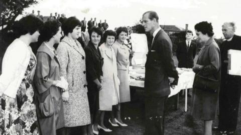 Prince Philip visiting Duke of Edinburgh students in Cambourne