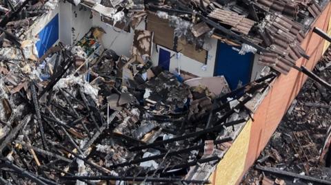 Wreckage of a building.