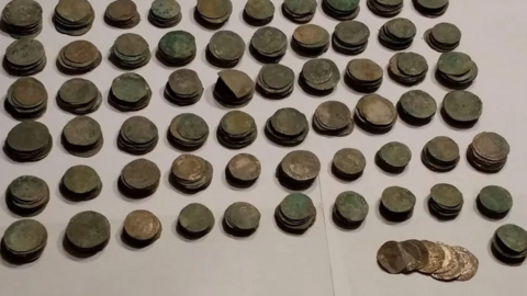 Coin hoard laid out