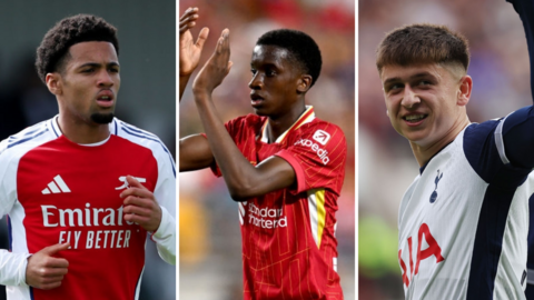 Arsenal's Ethan Nwaneri, Liverpool's Trey Nyoni, and Tottenham's Mikey Moore