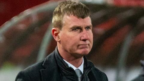 Republic of Ireland boss Stephen Kenny shows his disappointment after the final whistle in Belgrade