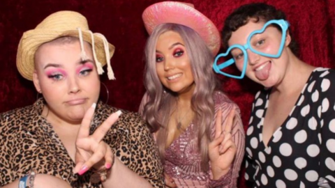 Charlie, Sophie and Gina in a photo booth for Sophie's 21st birthday