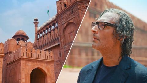 David Olusoga in front of the Red Fort in Delhi.