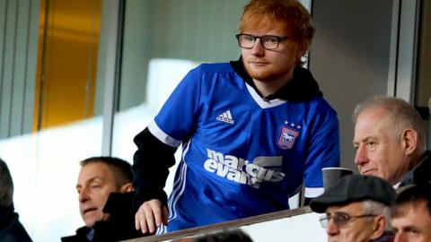 Ed Sheeran in stands at Portman Road.