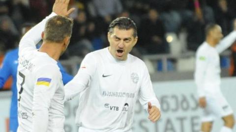 Mikheil Kavelashvili in action during a charity football match