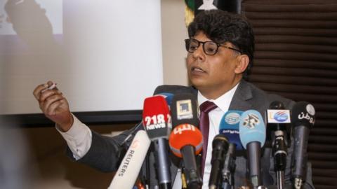 Sediq AlSour, head of the investigations Bureau at the Attorney General's office, speaking at a press conference