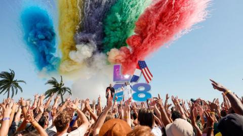 Celebrations for the handover of the 2028 Olympics in Los Angeles