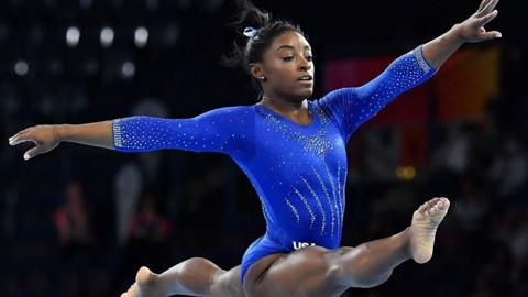 Simone Biles during a training session at the FIG Artistic Gymnastics World Championships.