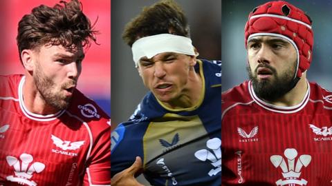 Johnny Williams, Tom Rogers and Josh Macleod in action for Scarlets