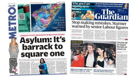 The front pages of Metro and the Guardian.