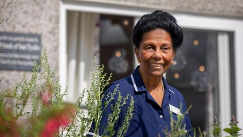 Nurse Daisy Richards pictured in the garden at the Fairways care home in Llanfairpwll where she works.