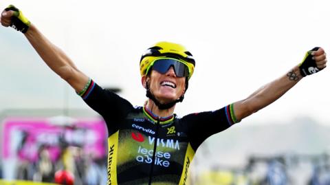 Pauline Ferrand-Prevot celebrates victory on stage eight 