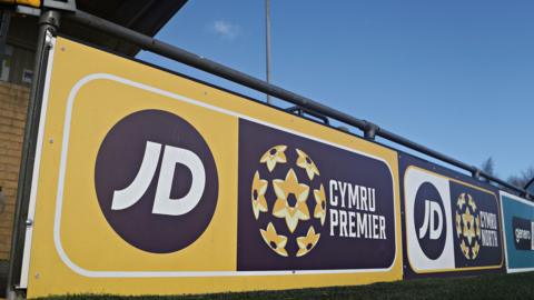 JD Cymru Premier logo on pitchside advertising board