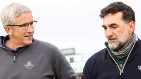 Yasir Al-Rumayyan, governor of Saudi Arabia's Public Investment Fund and PGA Tour commissioner Jay Monahan (right) at last week's Dunhill Links Championship in Scotland