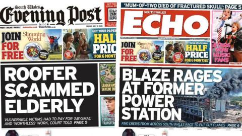 Front pages of the South Wales Evening Post and South Wales Echo