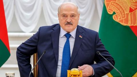 Belarusian President Alexander Lukashenko attends a meeting with foreign journalists, in Minsk, Belarus, 6 July 2023