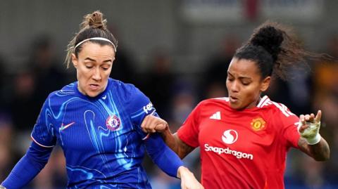 Lucy Bronze for Chelsea taking on Man Utd's Geyse