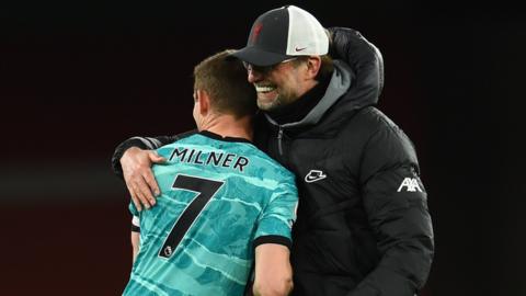 Jurgen Klopp and James Milner celebrate