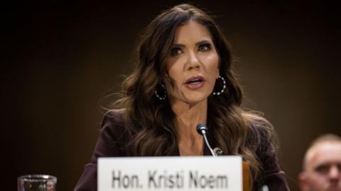 Kristi Noem speaks at a hearing. 