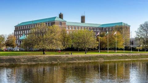 A general view of County Hall in West Bridgford from across the River Trent