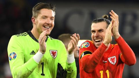 Wayne Hennessey and Gareth Bale of Wales