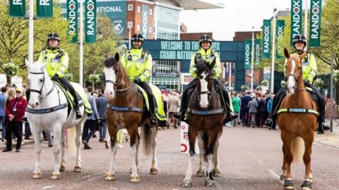 Mounted police at Aintree Racecourse