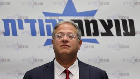 Israeli National Security Minister Itamar Ben-Gvir speaks to members of his Jewish Power party during a meeting at the Knesset in Jerusalem (3 November 2025)