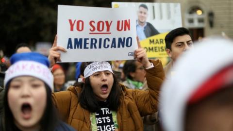 Protesters gather outside the US Supreme Court