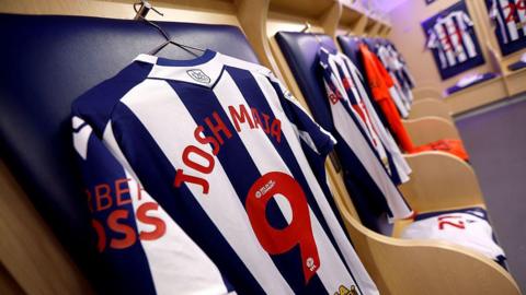 Josh Maja of West Bromwich Albion match shirt hangs inside the home dressing room