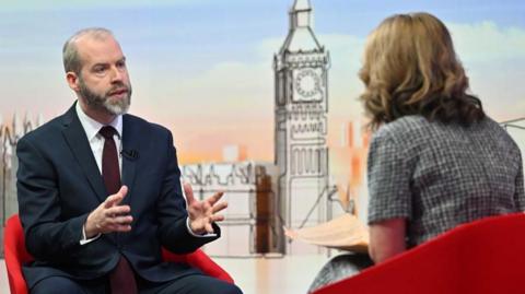 Business Secretary Jonathan Reynolds sat speaking to Victoria Derbyshire