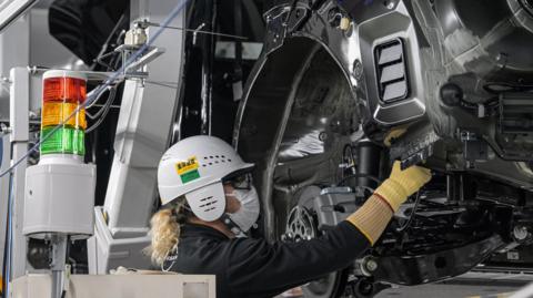 Worker on the production line at the Nissan Motor Tochigi plant, the company's largest in Japan, in Kaminokawa, Tochigi prefecture.