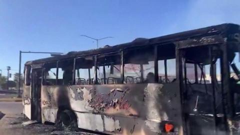 A burnt out bus
