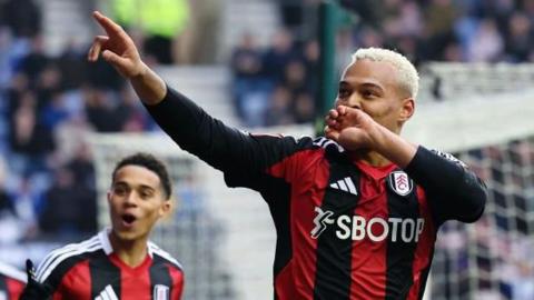 Rodrigo Muniz celebrates scoring for Fulham at Wigan Athletic in the FA Cup