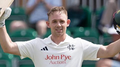 Jack Haynes celebrates scoring a century