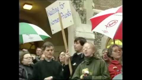 A group of demonstrators in favour of women Priests