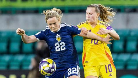 Erin Cuthbert battles for possession