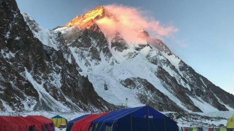 Tents at the base camp in the shadow of K2